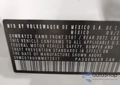 2021 Volkswagen Jetta 1.4T R-Line/1.4T S/1.4T Se из США, поврежденный, VIN 3VWC57BU0MM072517